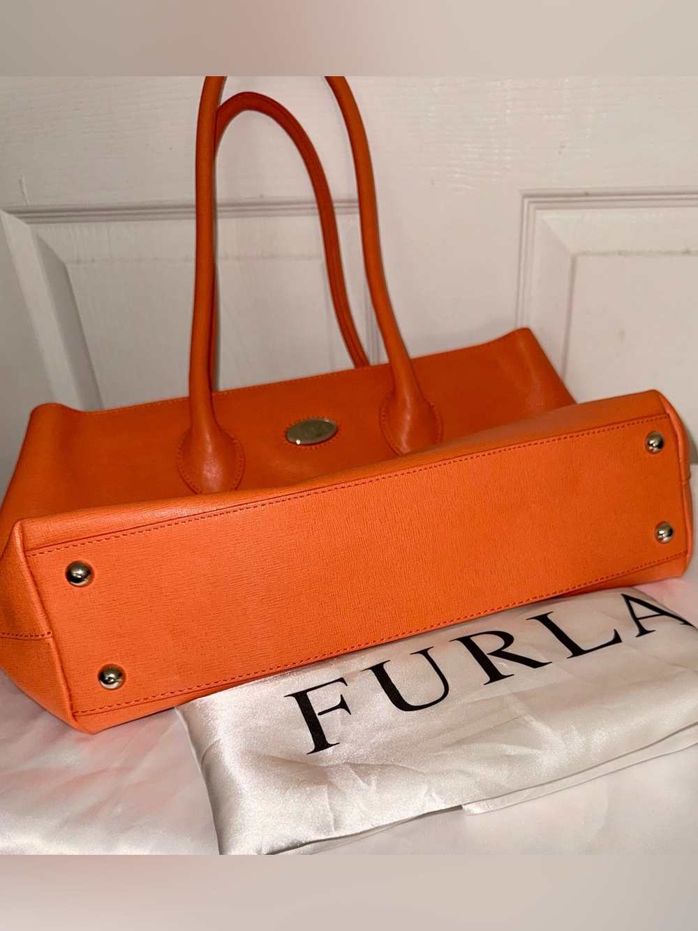 Furla Bright Orange Leather Tote with Top Handles - Picture 11 of 11